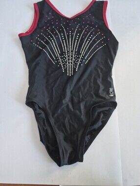 Gymnastic Leotard Bodysuit Black Red Sparkles Made In Canada ETOILE adult M